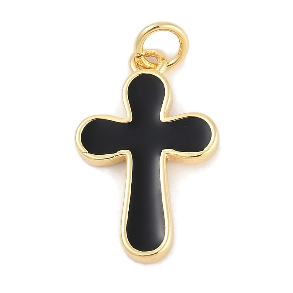 Dije colgante esmaltado cruz 20 mm baño oro  / unidad5