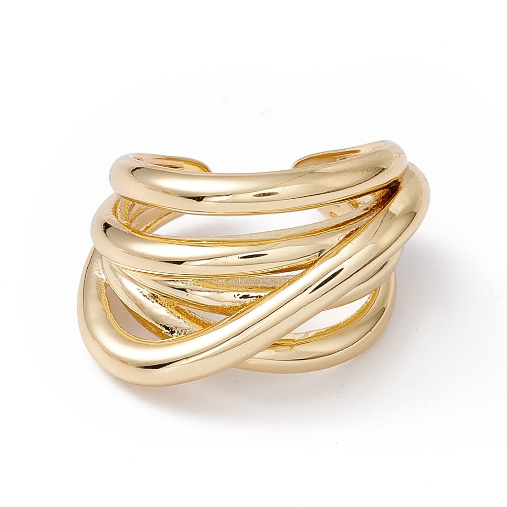 Anillo ajustable de lineas grueso baño de oro / unidad2