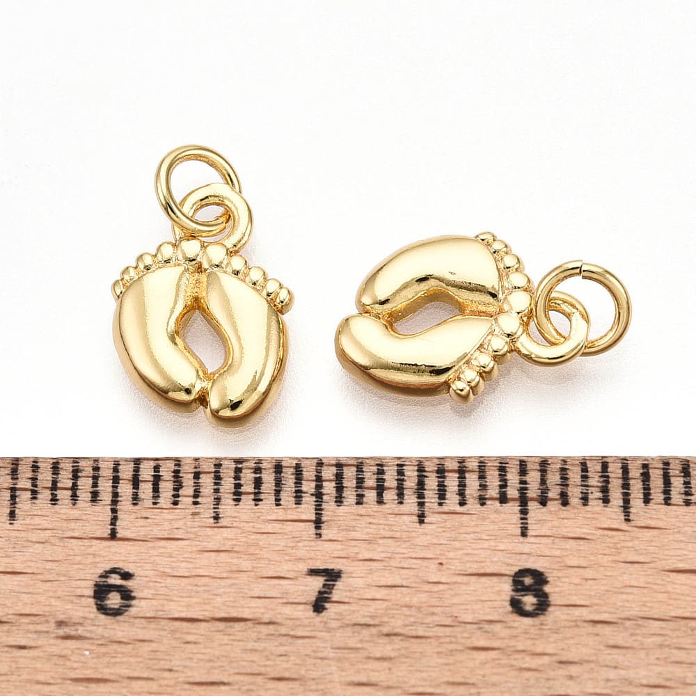 Dije colgante pies de bebé 12.5 mm baño de oro / unidad3
