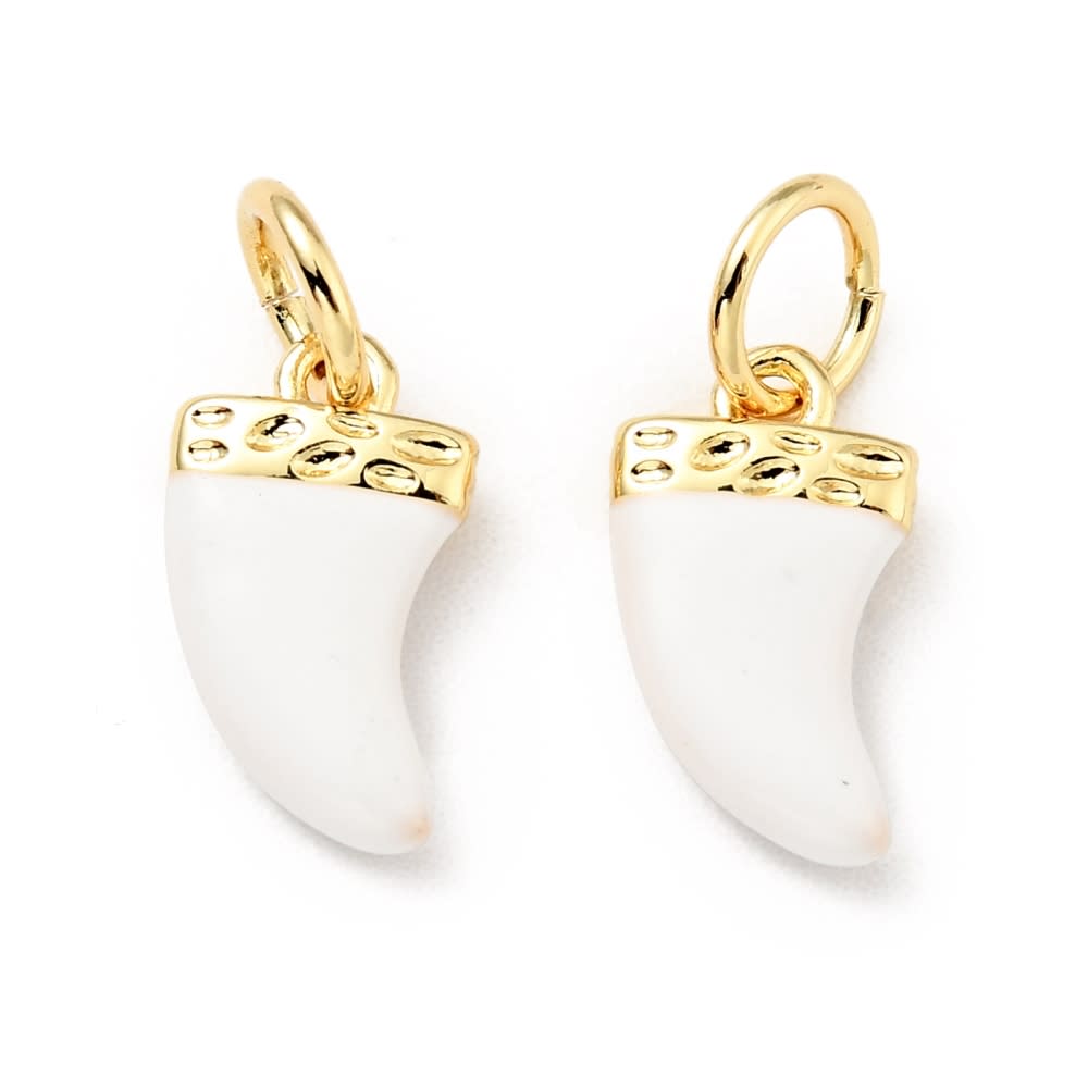 Dije colgante esmaltado colmillo 14.5 mm baño de oro / unidad8