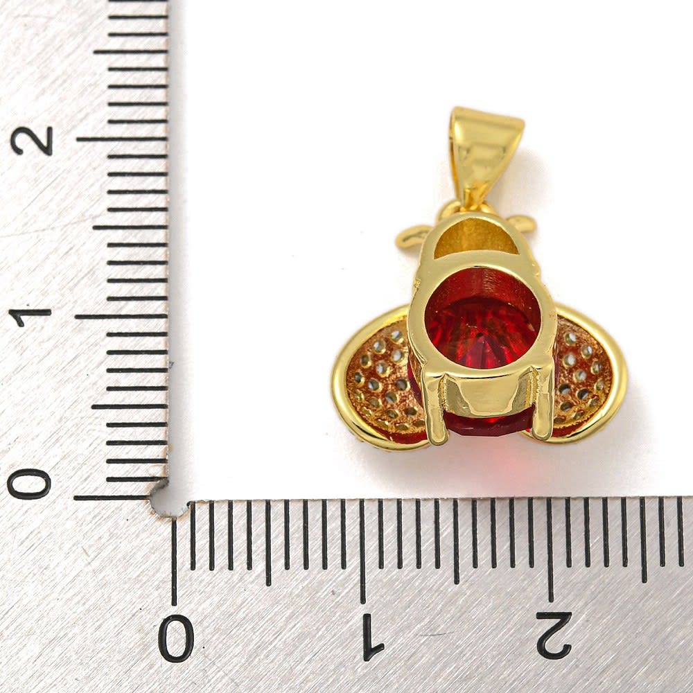 Dije colgante chinita mariquita 16.5 mm zircón baño de oro / unidad3