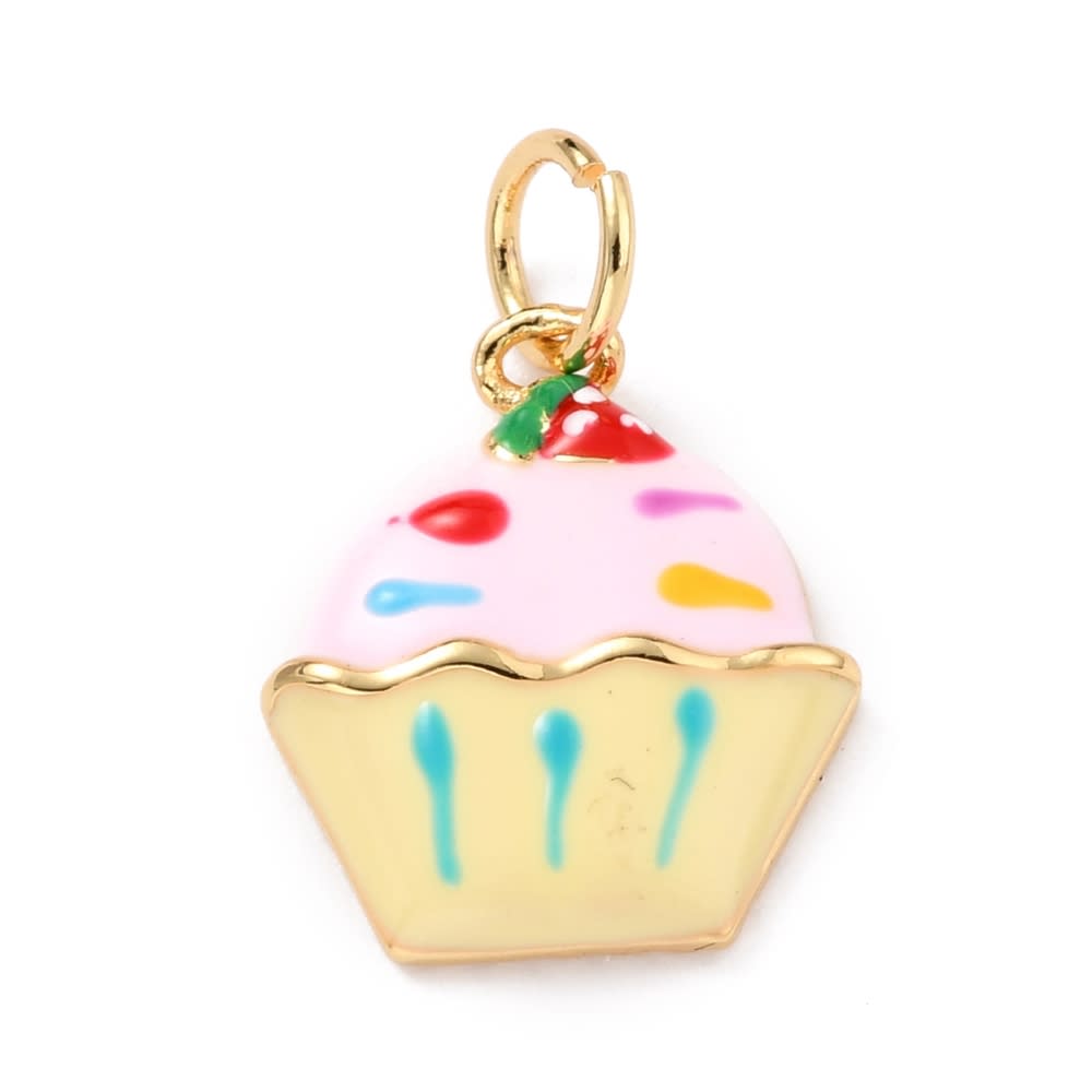 Dije colgante esmaltado cupcake magdalena baño oro / unidad3