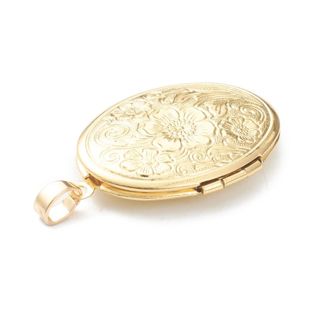 Relicario foto portafoto locket ovalado flores Baño de Oro / unidad5