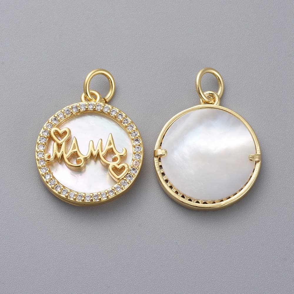 Dije colgante mamá nácar baño de oro / unidad1