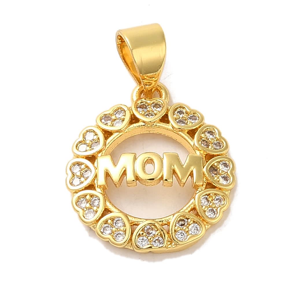 Dije colgante círculo mom mamá corazón 15.5 mm baño oro zircón / unidad1