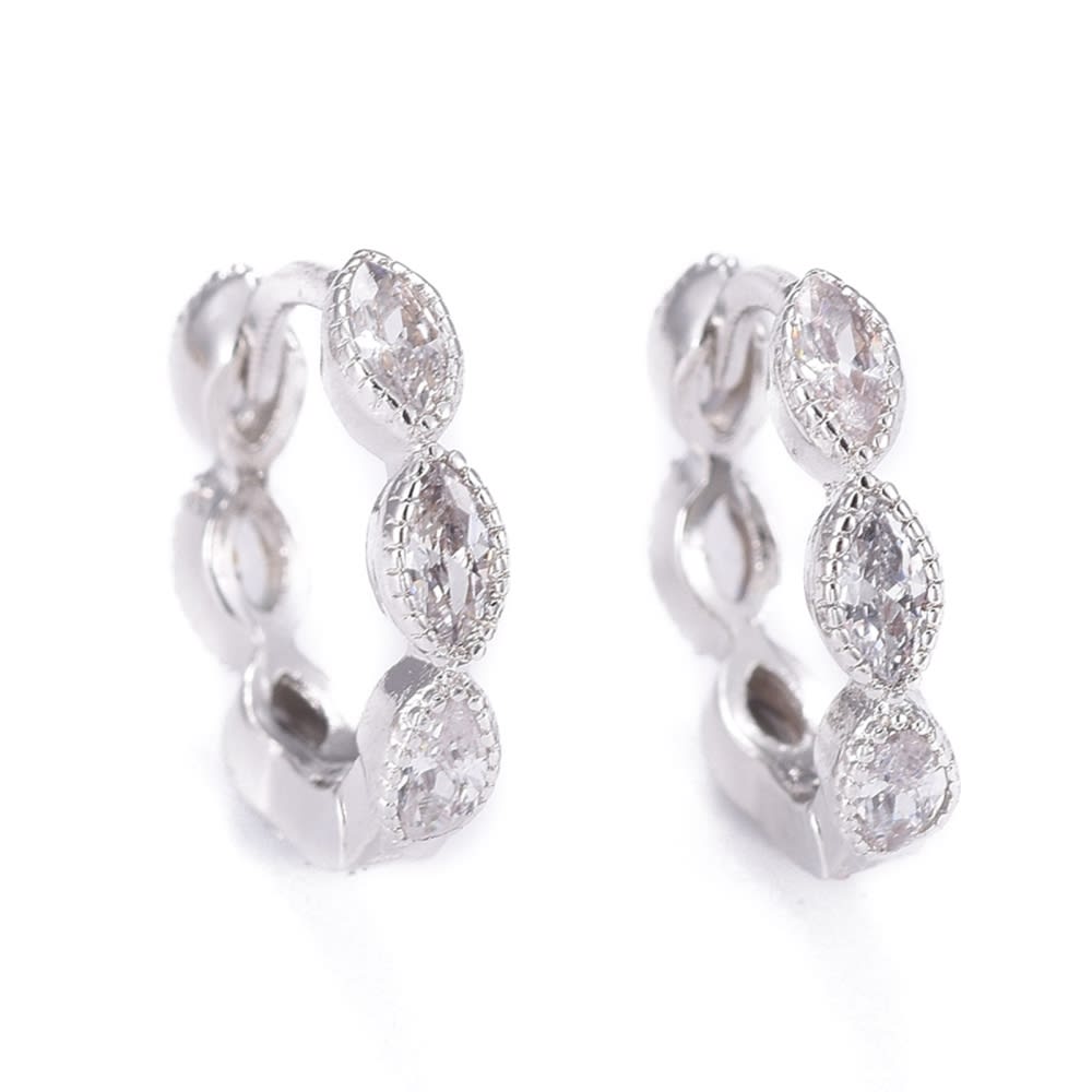 Aros argollas aretes huggies zircón ojo de caballo baño de platino / par1