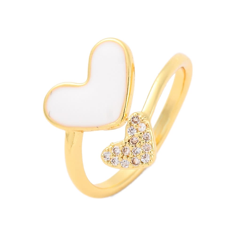 Anillo ajustable corazón rojo blanco zircón baño oro / unidad2