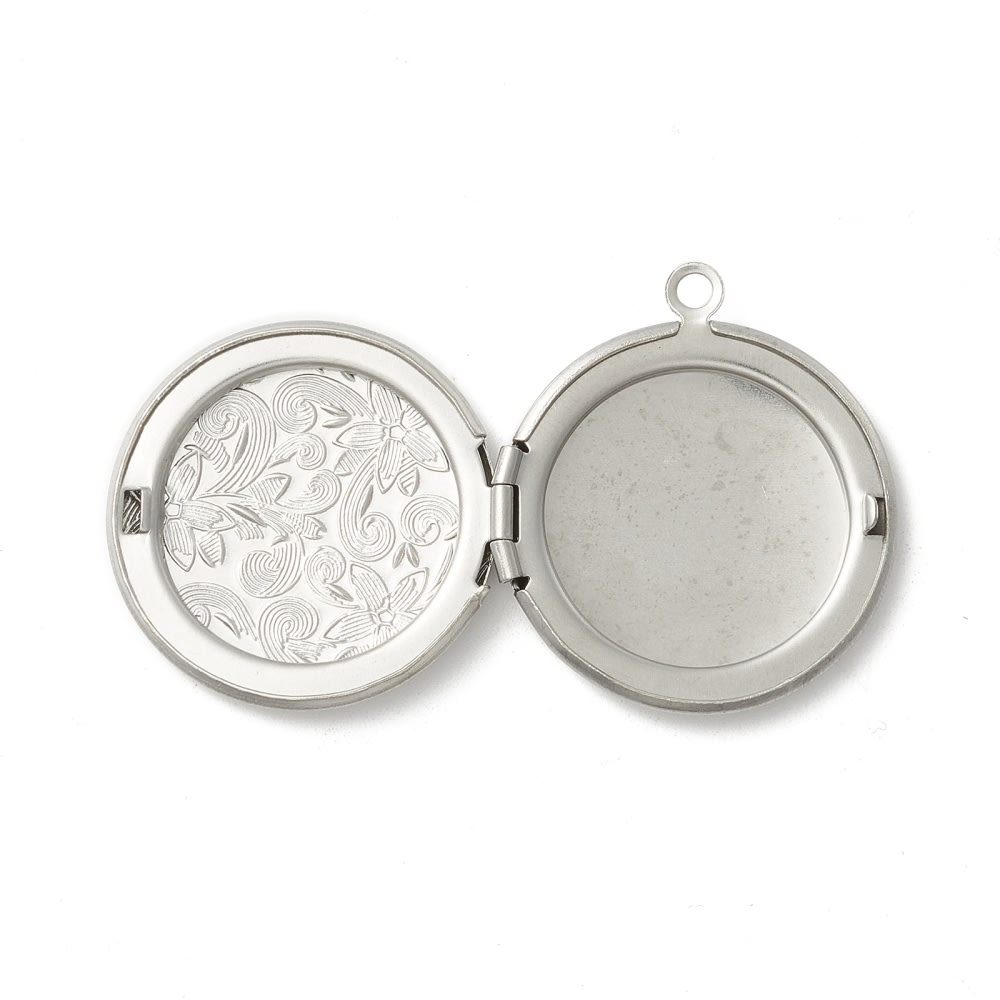 Relicario foto portafoto locket redondo flor acero plateado / unidad7