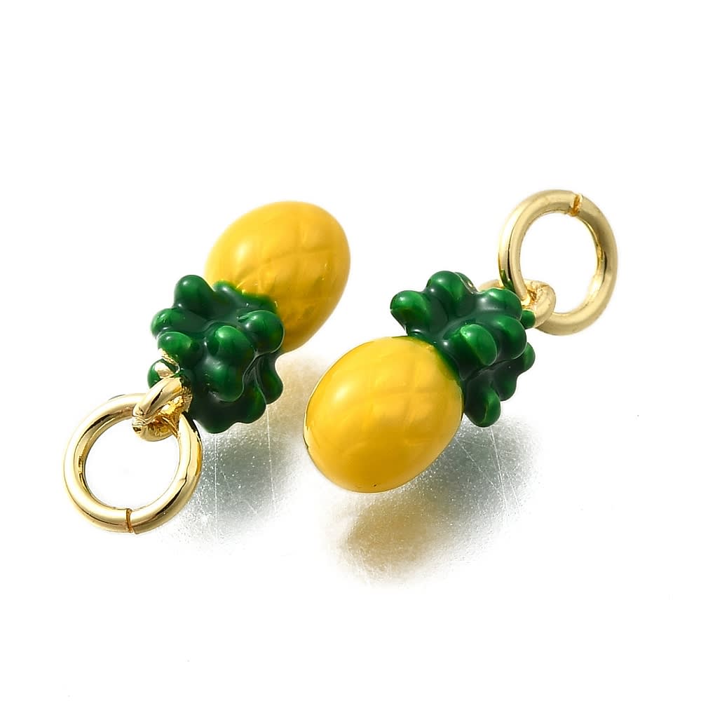 Dije colgante esmaltado piña 11 mm baño oro / unidad2
