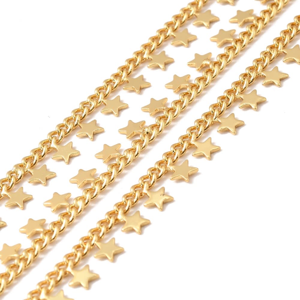 Cadena con corazón y estrella colgante baño de oro / metro5