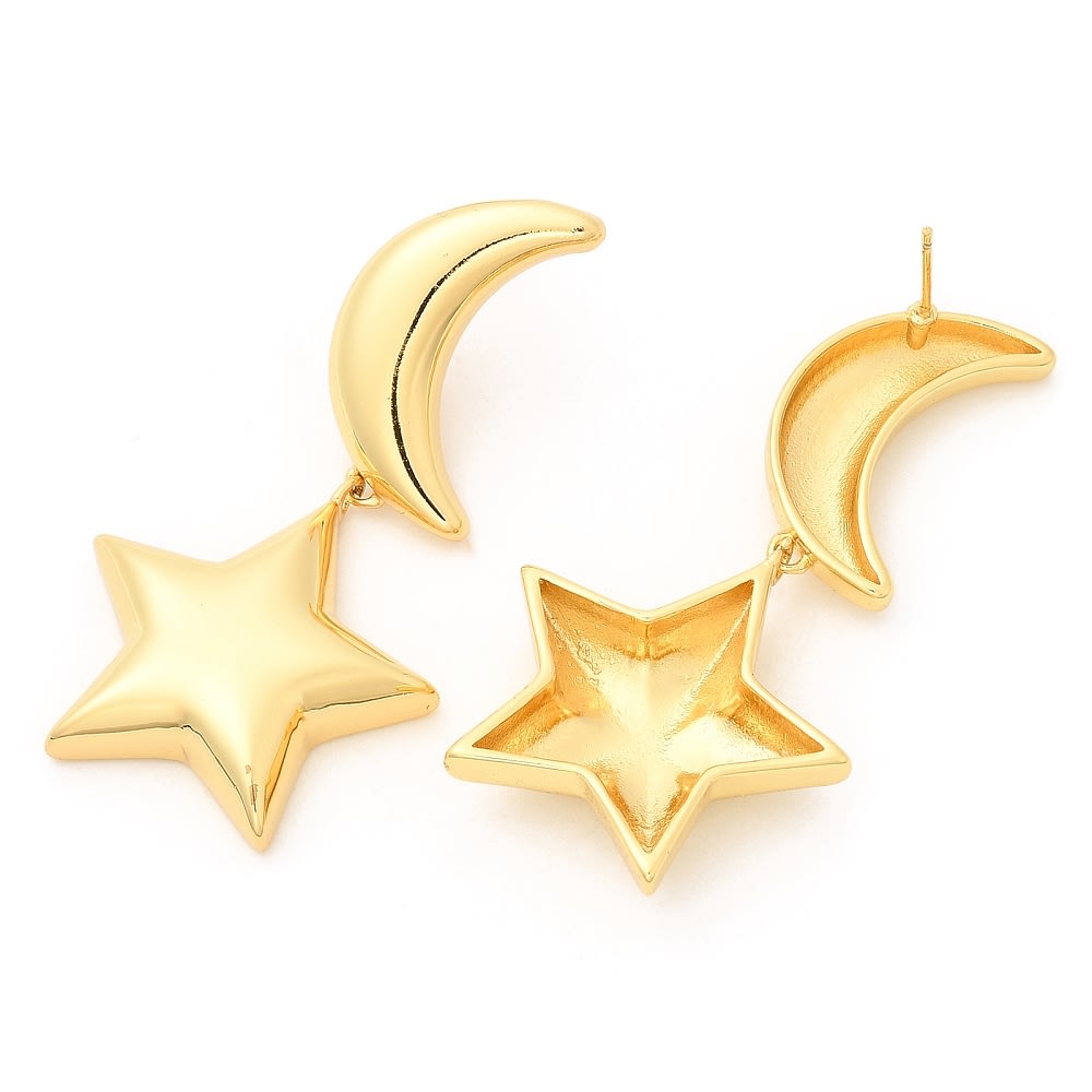 Aros topo maxi luna estrella baño de oro / par1