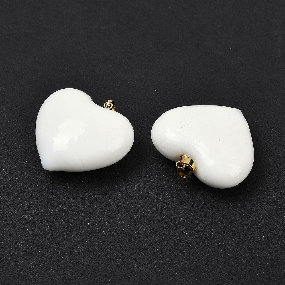 Maxi dije colgante corazón blanco 28.5 mm murano baño oro / unidad2