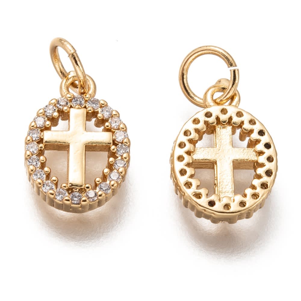 Dije colgante cruz zircón baño de oro zircón / unidad1