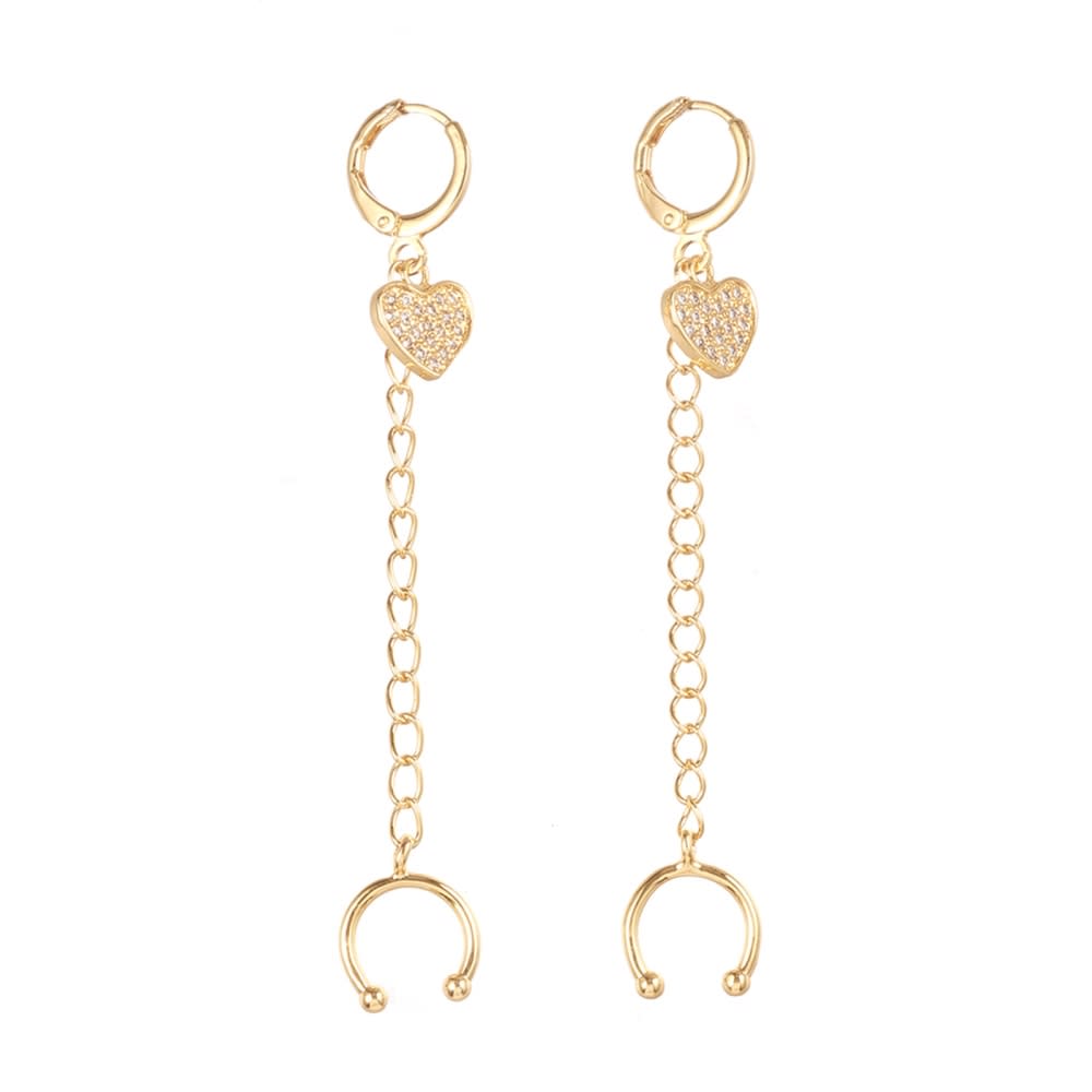 Ear cuff aros solitarios Corazón largo baño de oro / unidad3