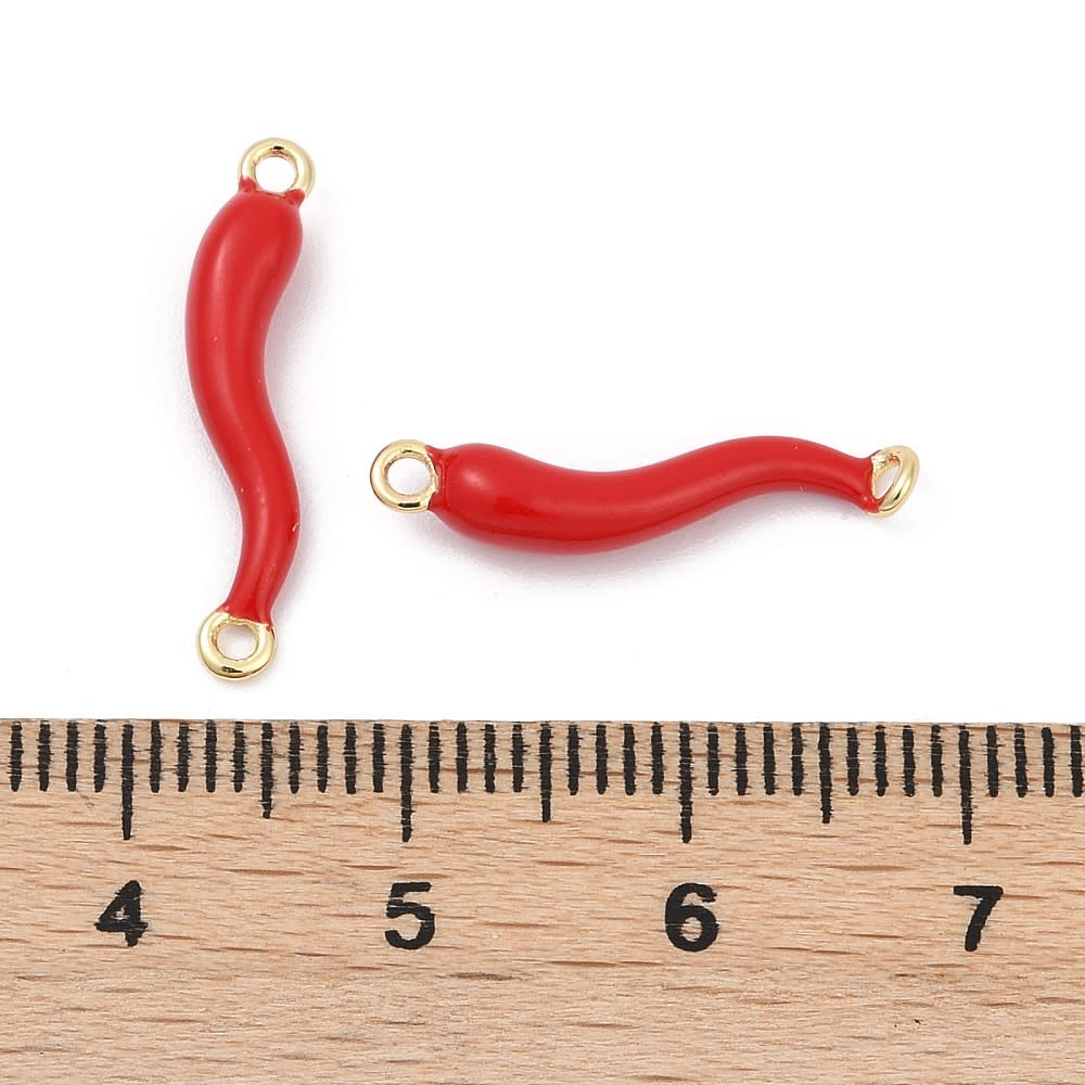 Dije conector esmaltado cuerno italiano ají rojo baño oro / unidad2