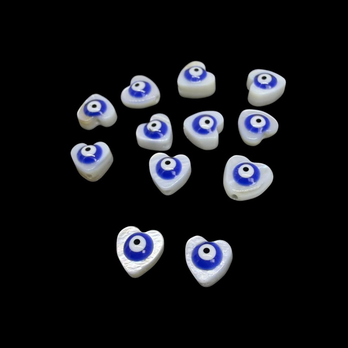 Abalorios cuentas corazón nácar ojo turco / 12 unds2