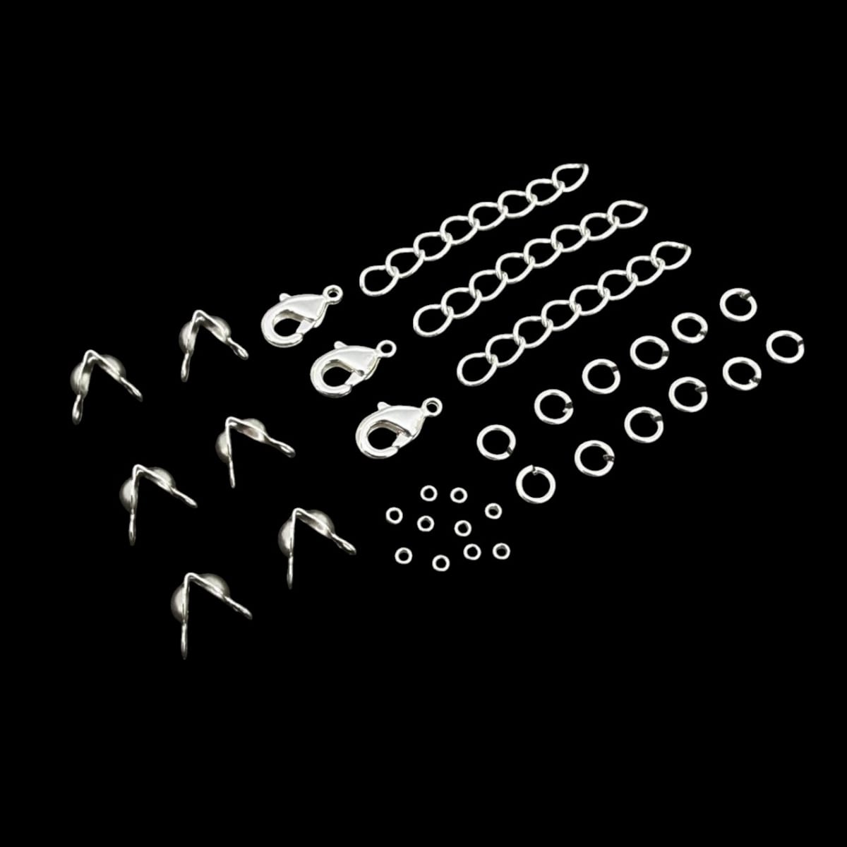 Pack terminales grapas broches tapa nudos argolla baño de plata2