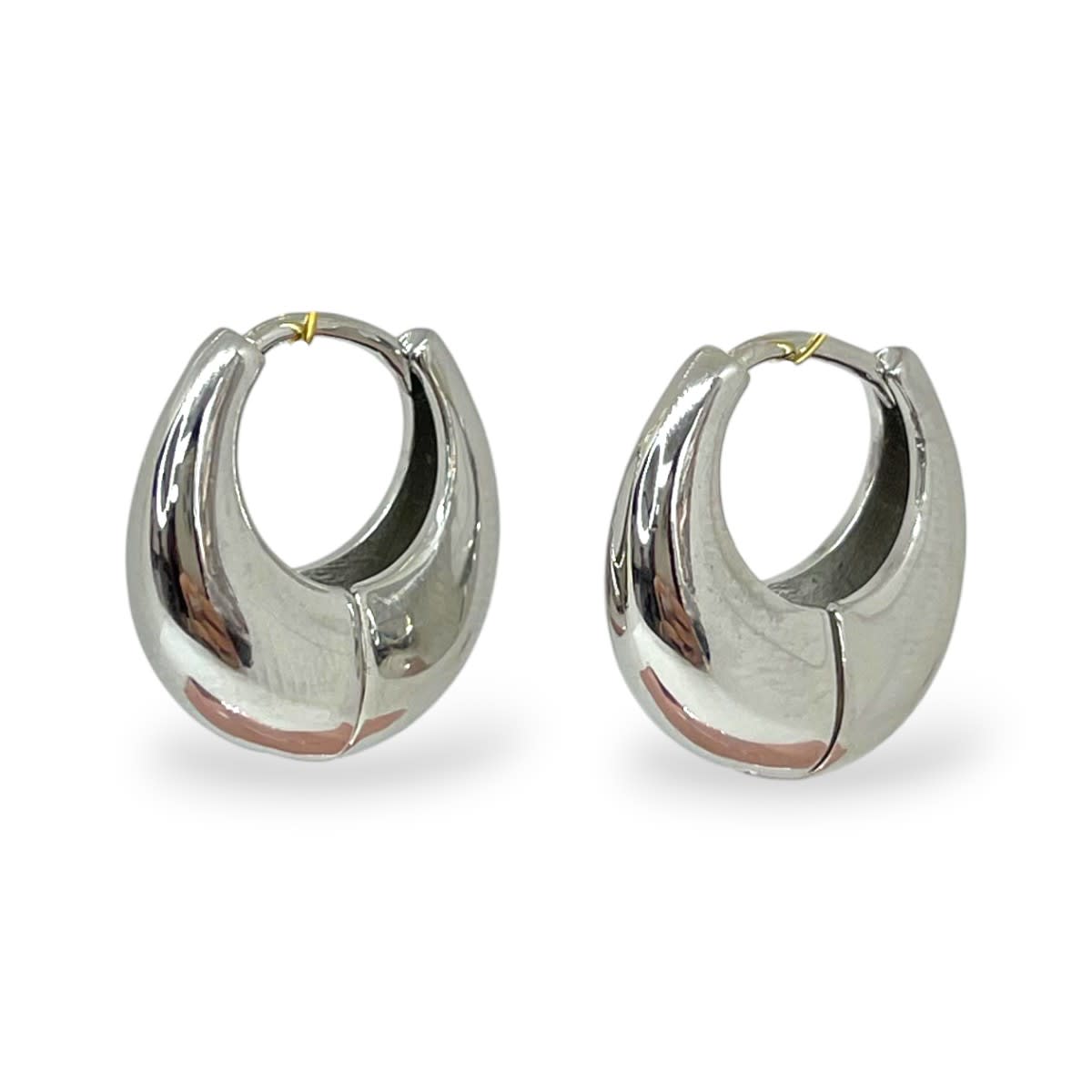 Aros argollas aretes bote chunky liso rodio plateado / unidad1