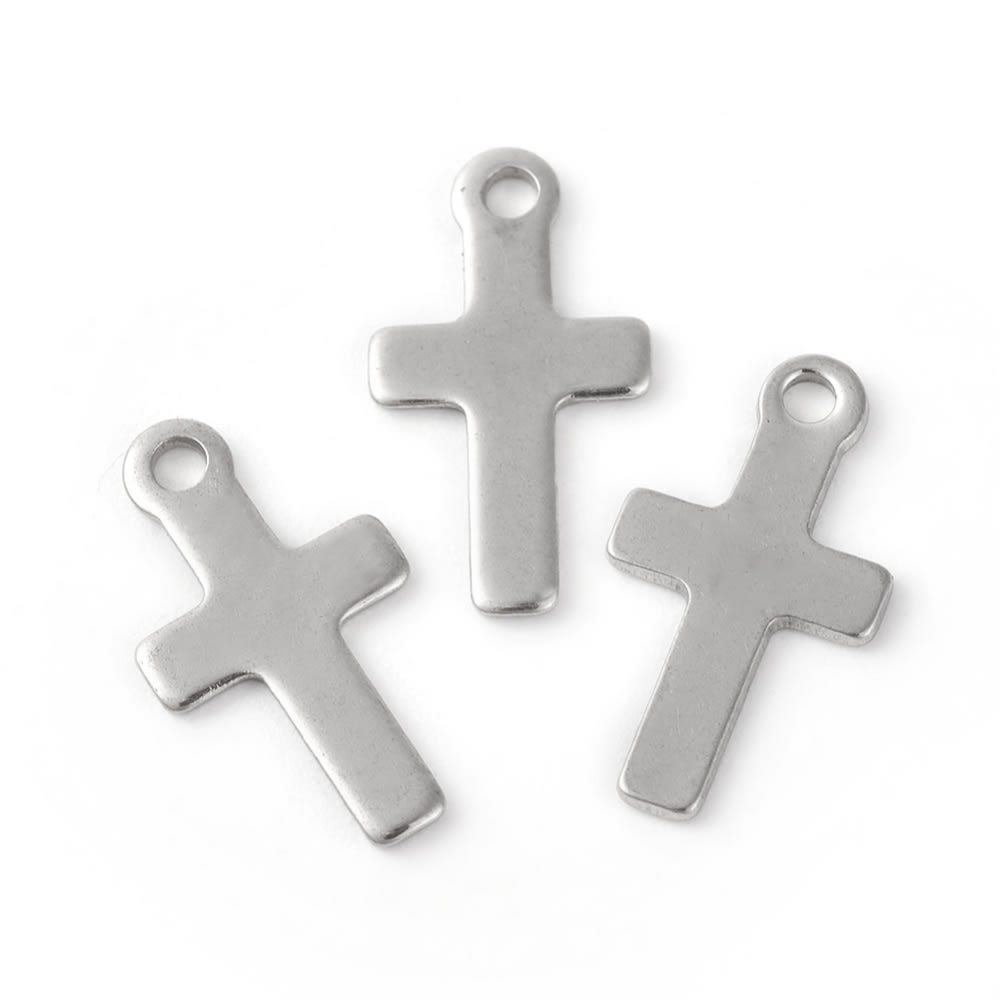 Dije colgante cruz 14.5 mm acero plateado / unidad1