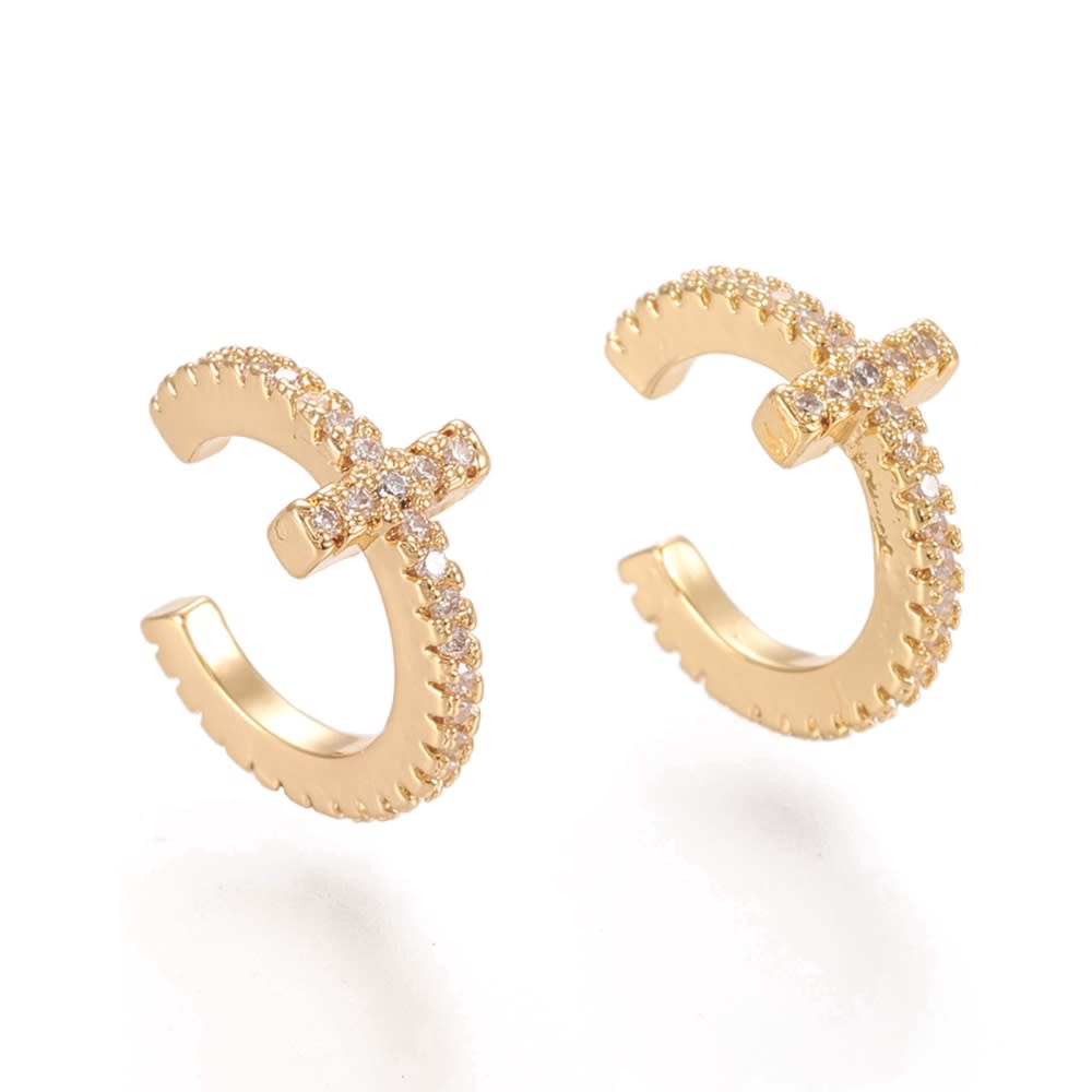 Ear cuff solitarios cruz 9.5 mm baño de oro / unidad1
