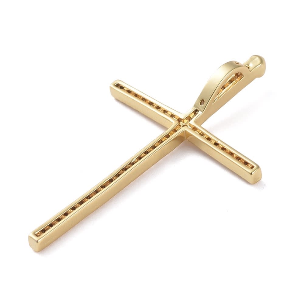 Dije pasador maxi cruz fe baño de oro zircón / unidad6