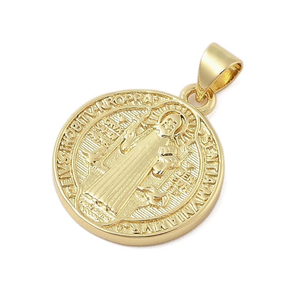 Dije colgante medalla redonda san benito 20 mm baño de oro / unidad2