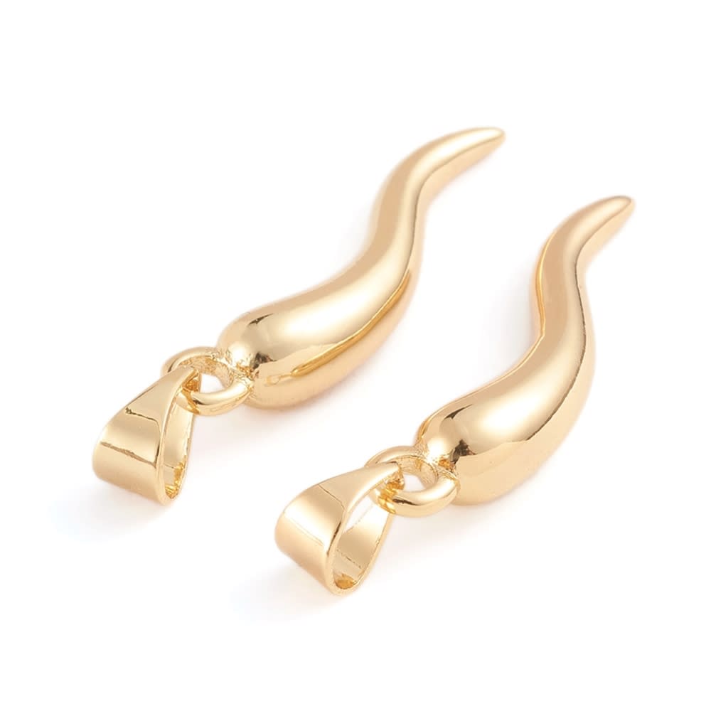 Dije colgante cuerno suerte italiano 26 mm baño de oro / unidad2