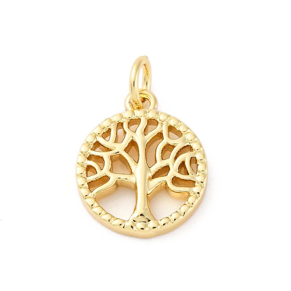 Dije colgante árbol de la vida 14.5 mm baño de oro / unidad2