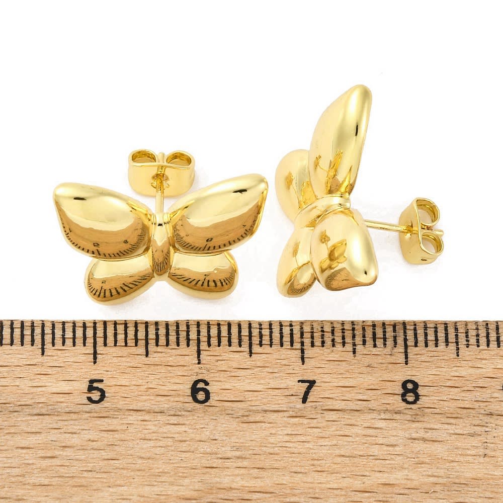 Aros topo topito mariposa 20 mm baño oro / par2