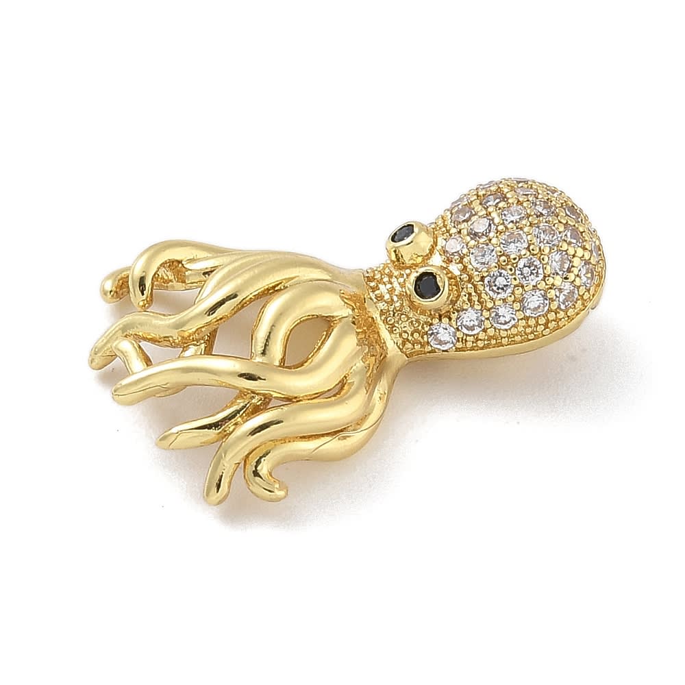 Dije pasador pulpo 21.5 mm zircón baño de oro / unidad2