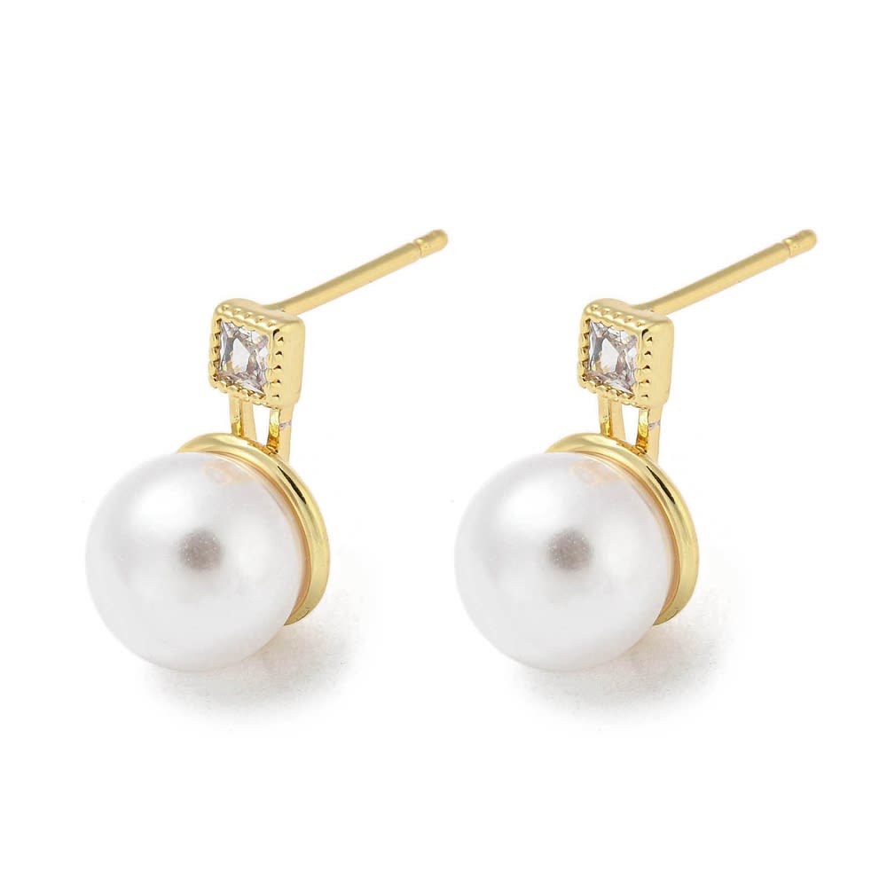 Aros topo topito perla punto de luz 15 mm baño oro / par1