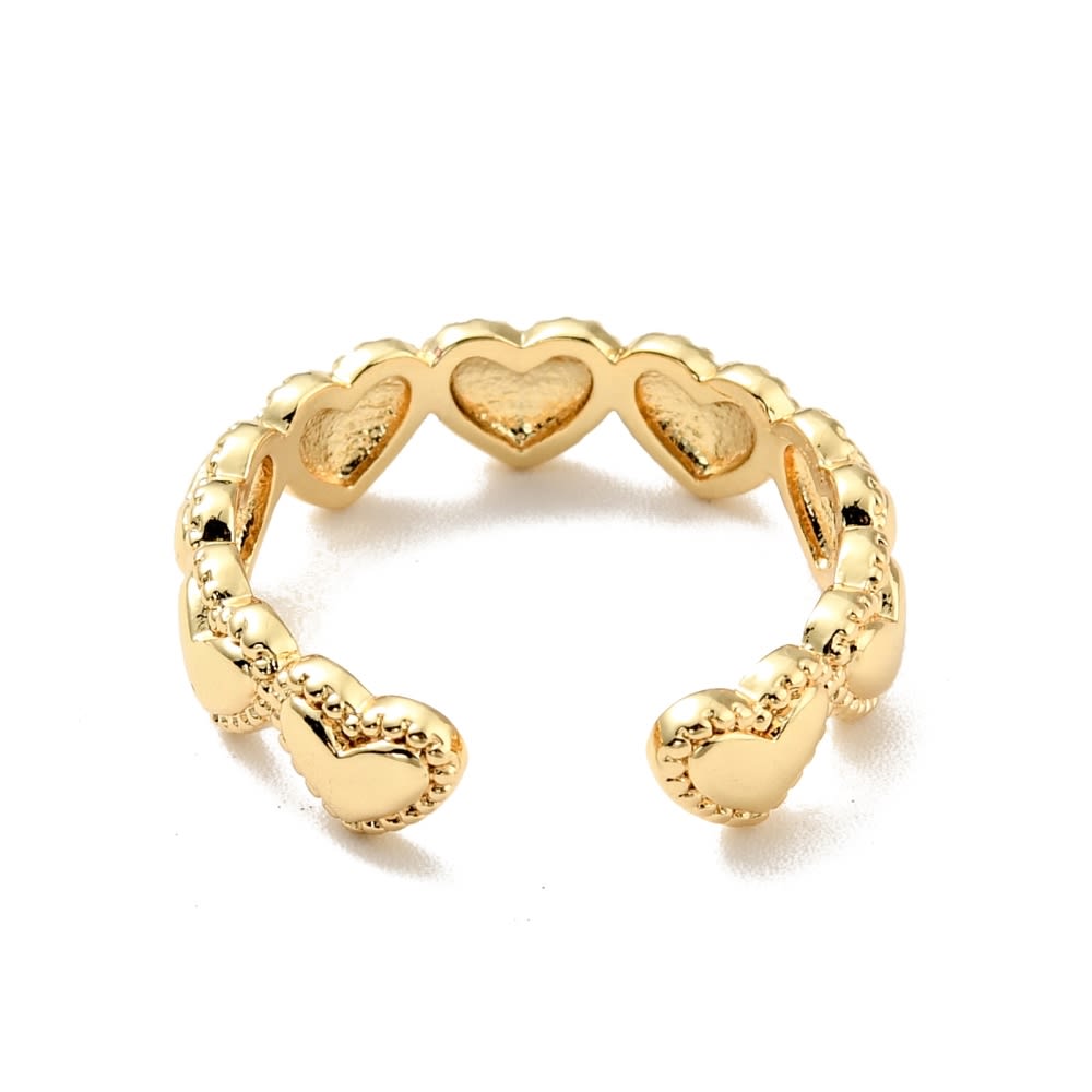 Anillo ajustable cinta de corazones con borde baño de oro / unidad3