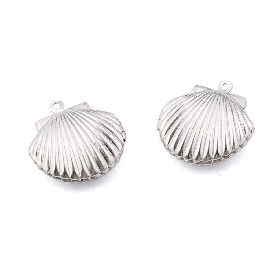 Relicario foto portafoto locket concha de mar acero plateado / unidad2