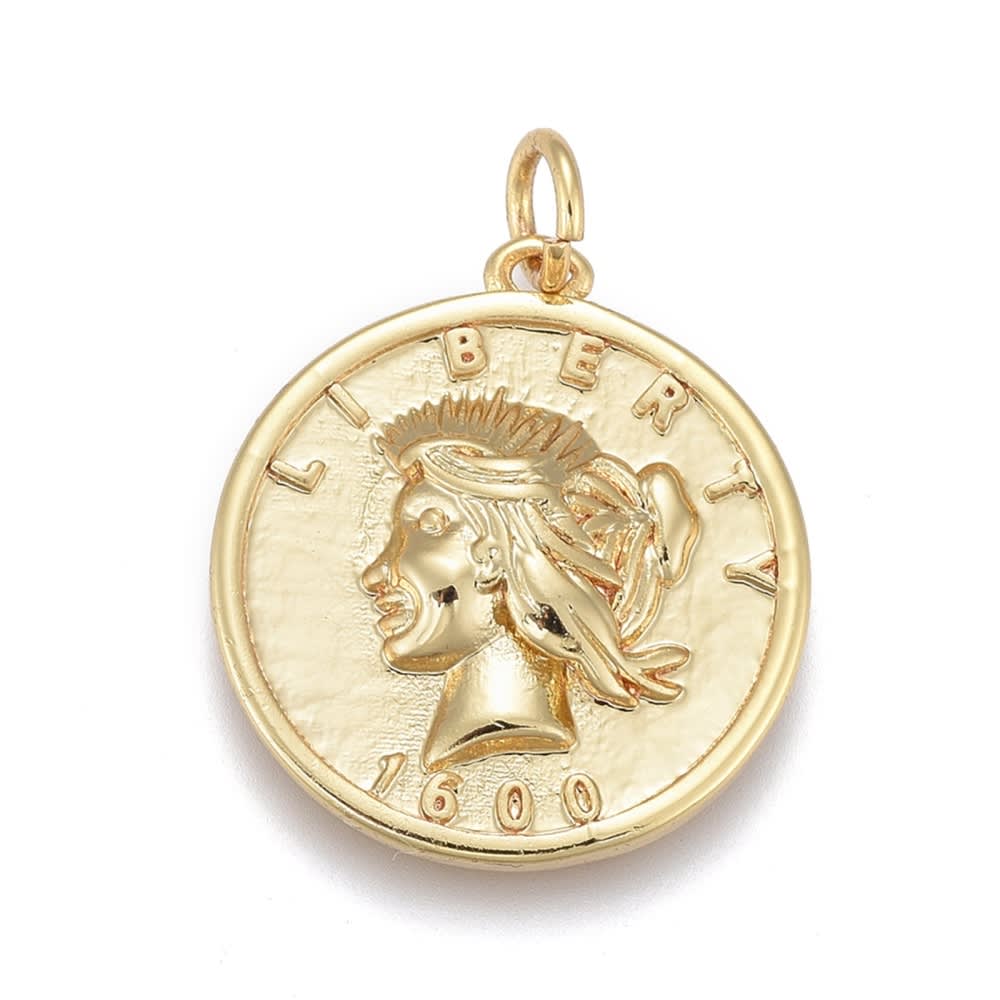 Dije colgante moneda liberty 20x18 mm baño de oro / unidad1
