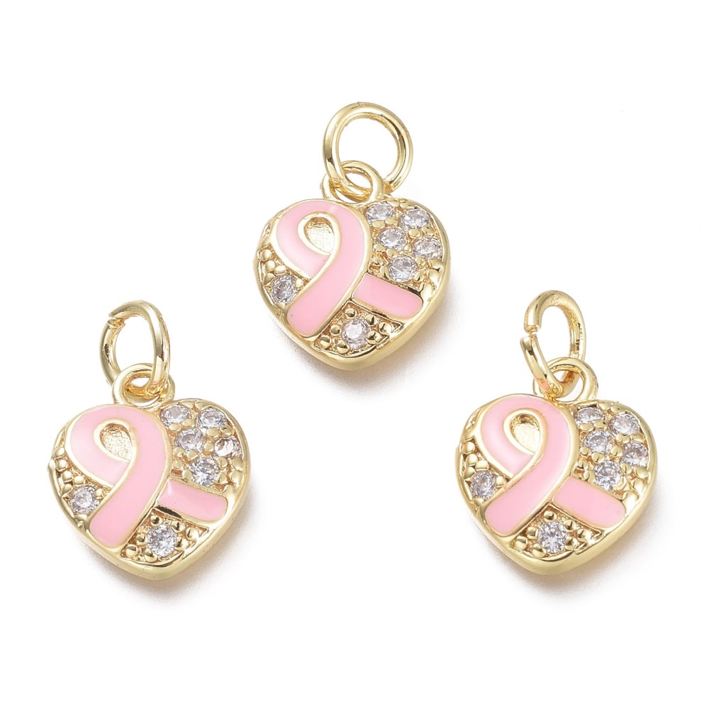Dije colgante corazón cinta zircón cancer baño de oro / unidad1