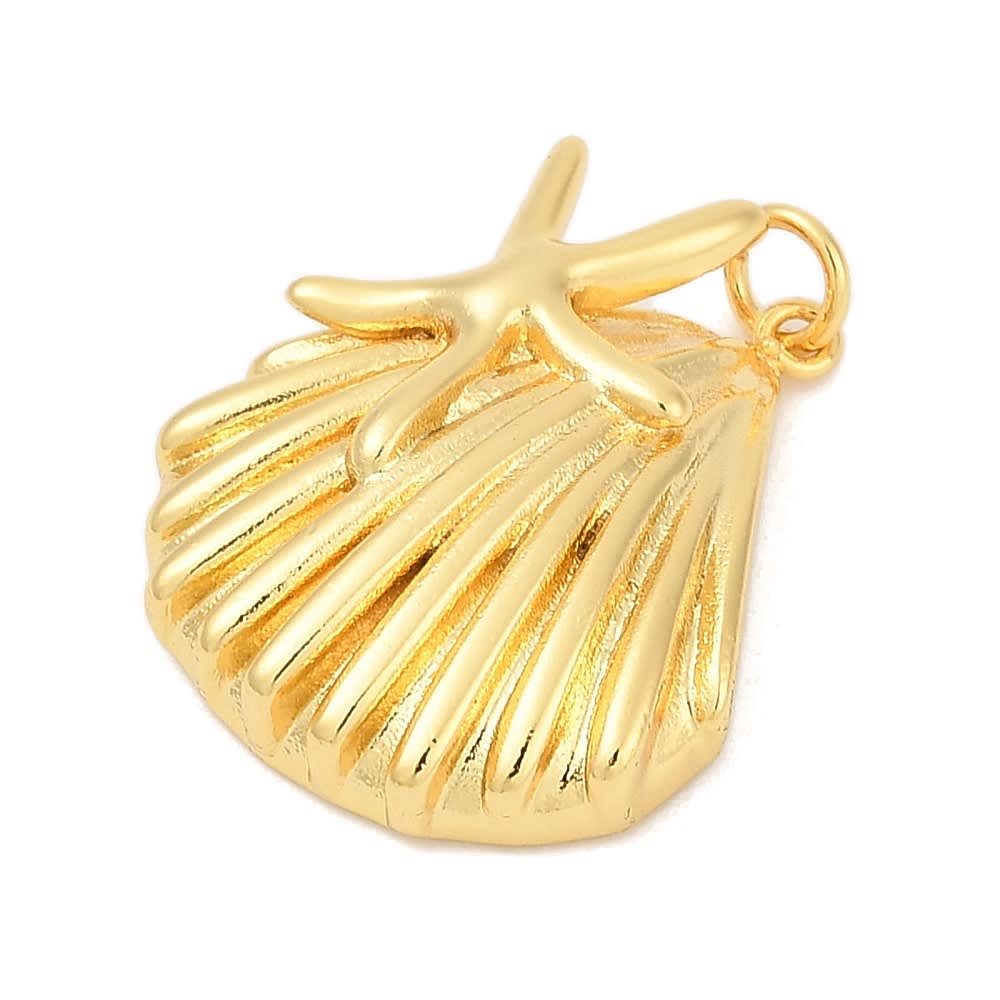 Dije colgante concha con estrella de mar 25.5 mm baño de oro / unidad2