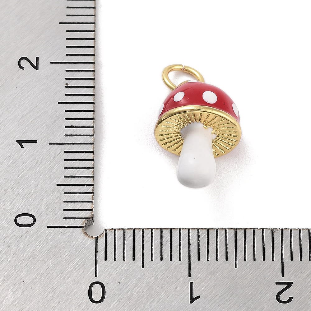 Dije colgante esmaltado hongo suerte 15 mm baño de oro / unidad3