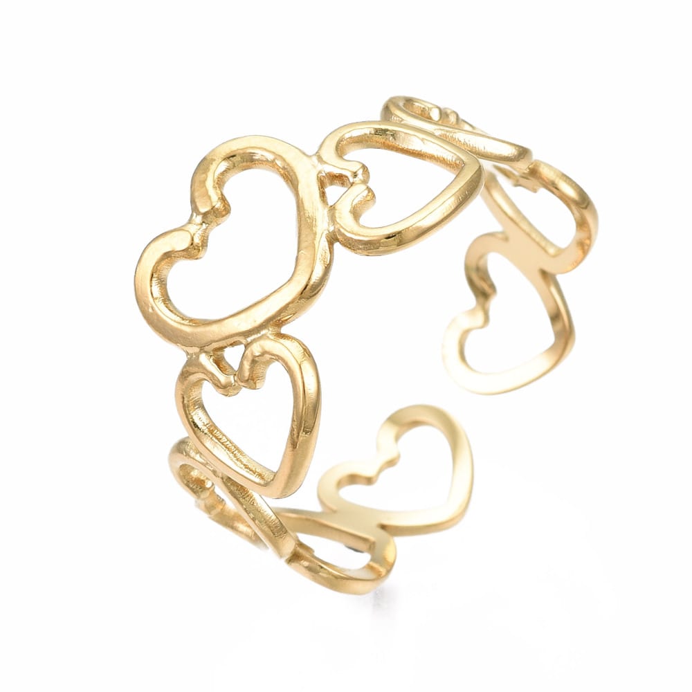 Anillo ajustable corazones grandes acero / unidad1