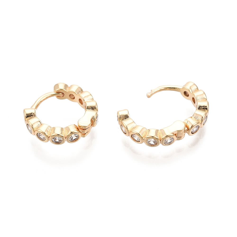 Aros argollas huggie puntos de luz 13 mm baño de oro / par3