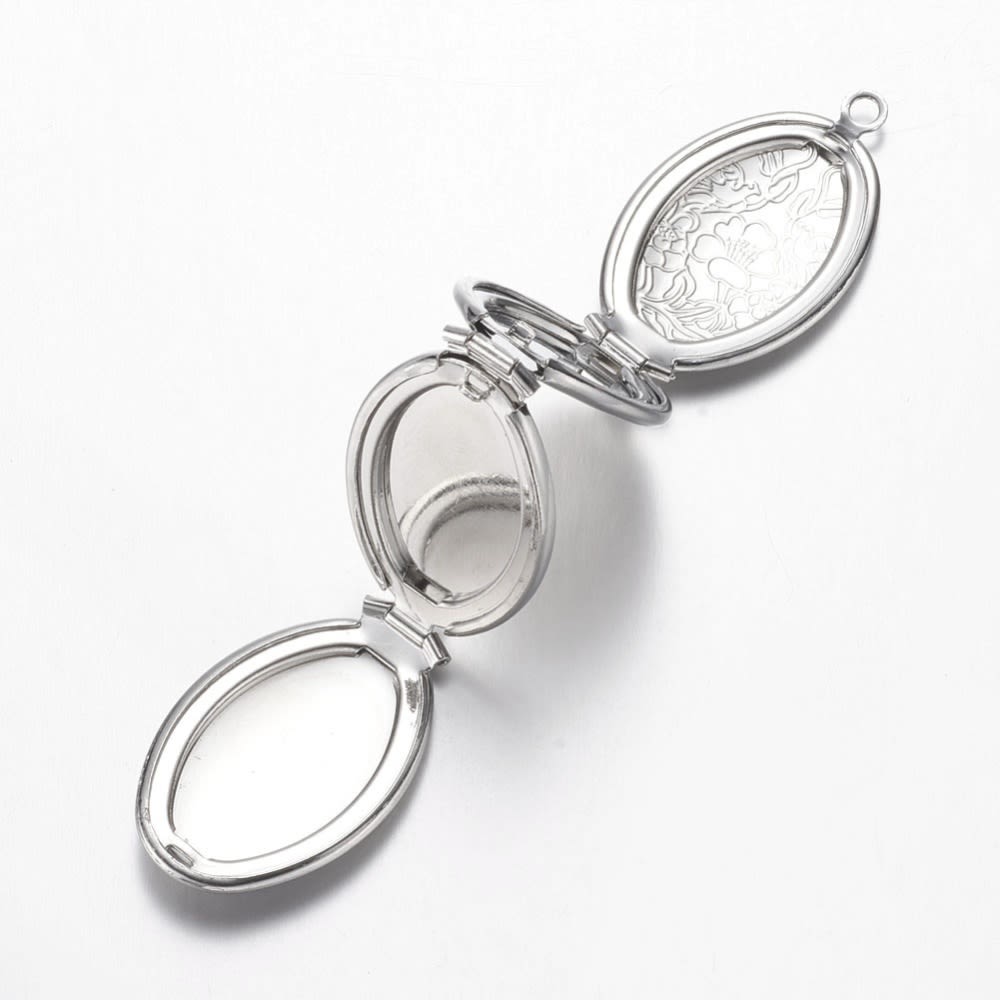 Relicario portafoto locket cuatro fotos flor baño de platino / unidad2