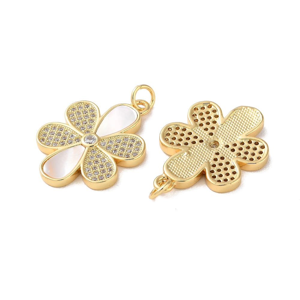 Dije colgante Flor 24.5 mm nácar baño de oro / unidad2