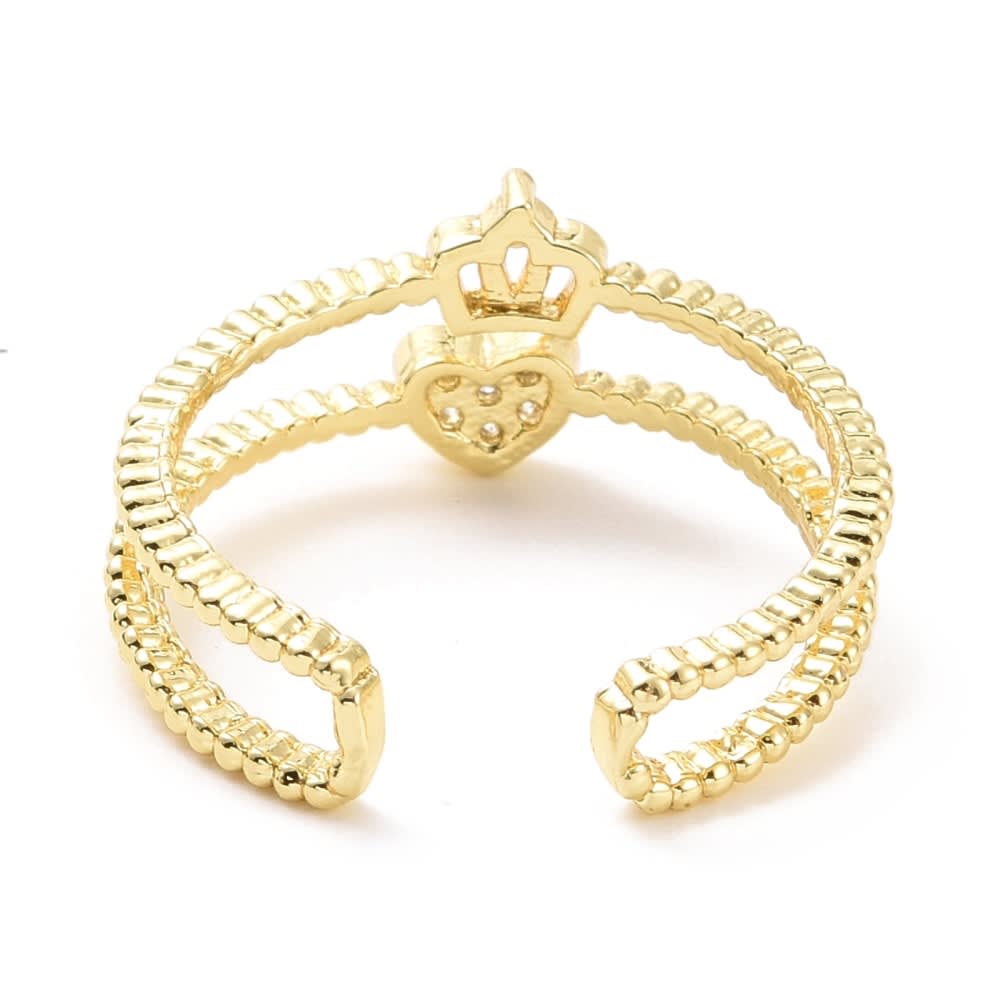 Anillo ajustable doble corona corazón baño de oro / unidad3