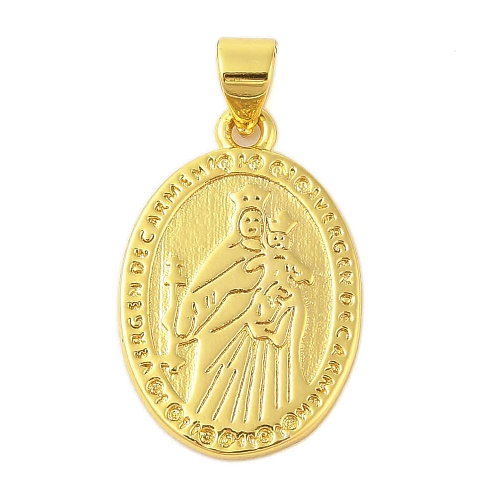 Dije colgante medalla Virgen del Carmen 23 mm baño oro / unidad1
