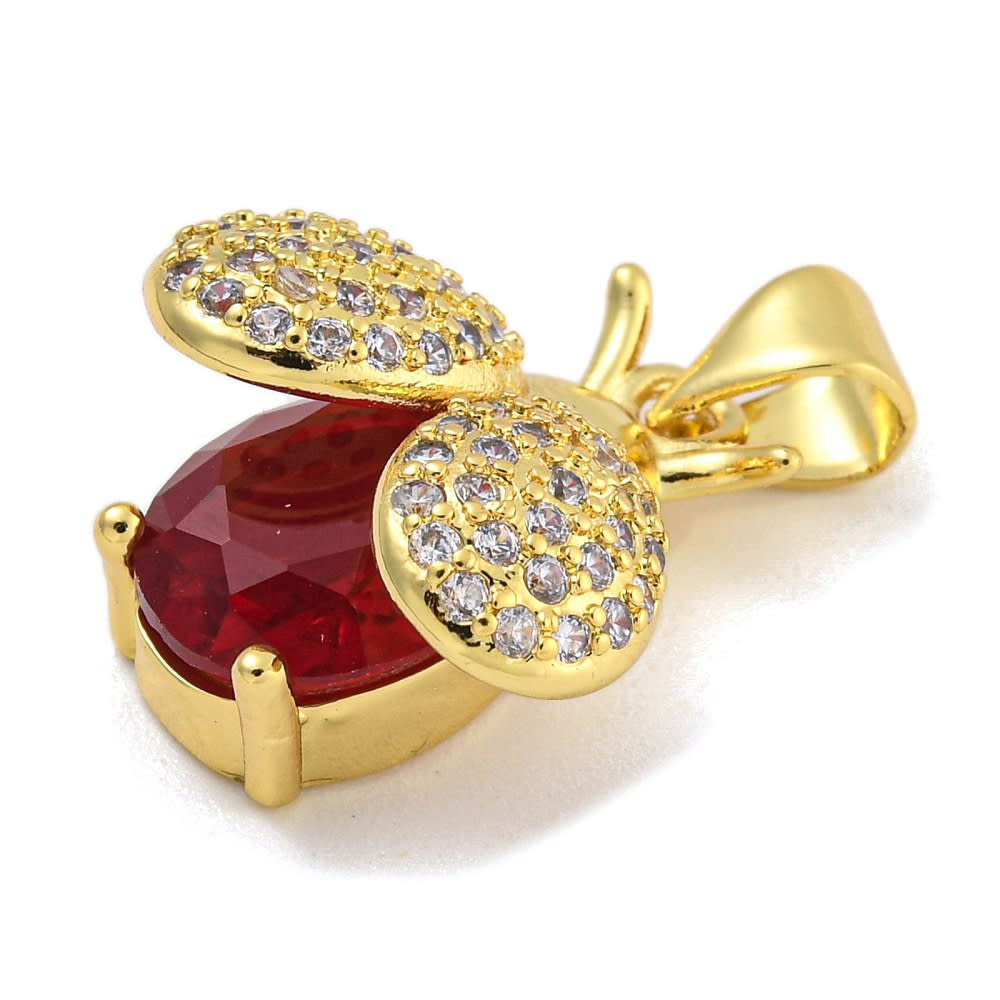 Dije colgante chinita mariquita 16.5 mm zircón baño de oro / unidad2