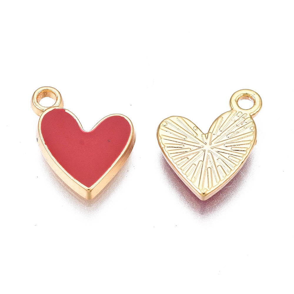 Dije esmaltado corazón rojo 13 mm baño de oro / unidad2