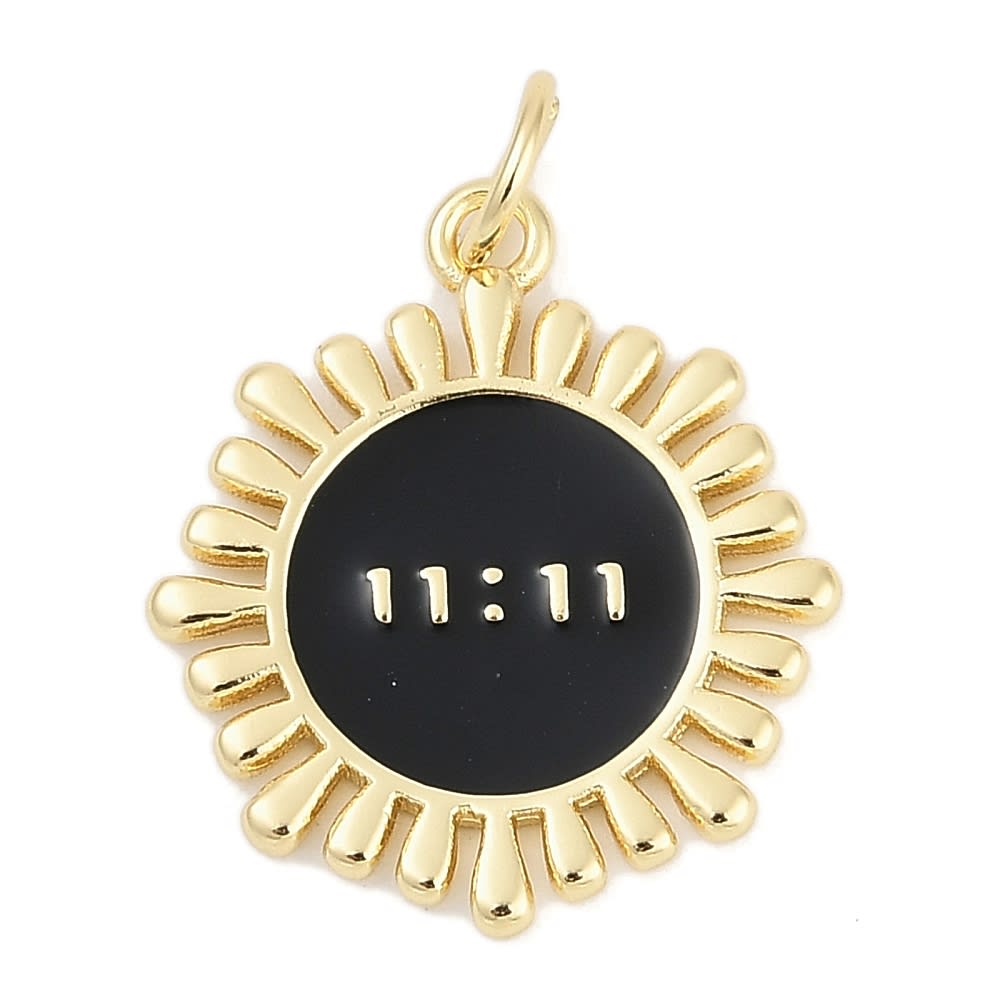 Dije colgante esmaltado sol con 11:11 baño oro / unidad2