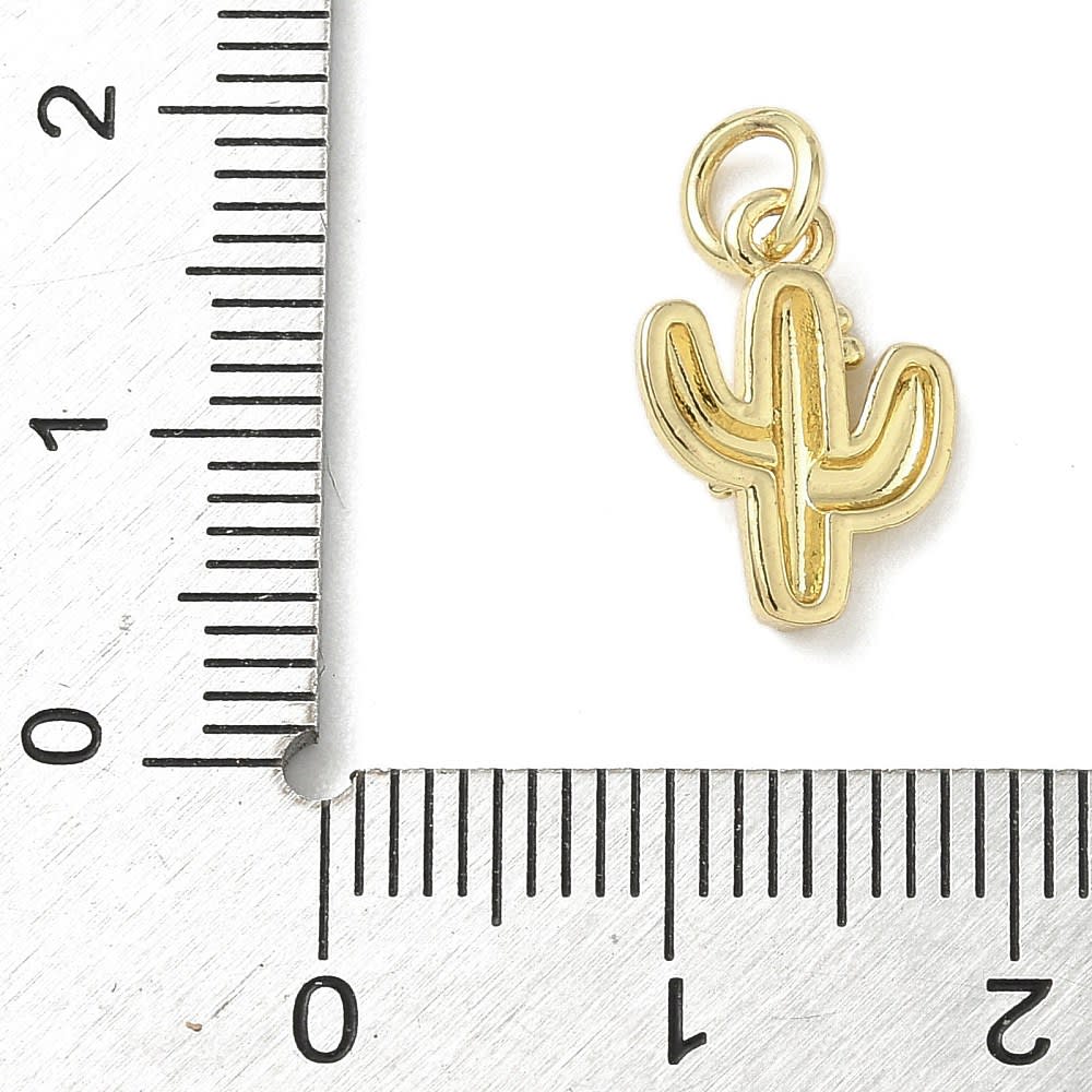 Dije colgante cactus con flor baño de oro / unidad3