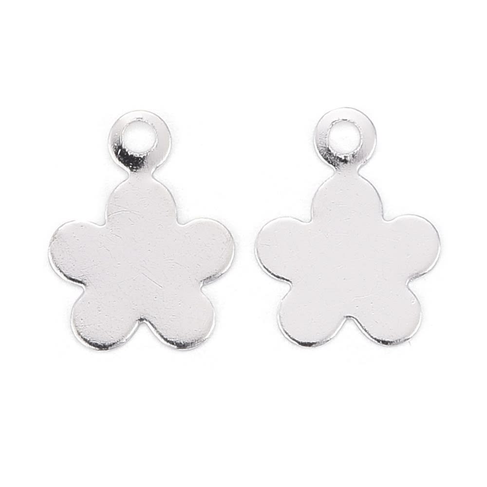 Dije colgante flor 5 petalos 9.5 mm dorada plateada / unidad4