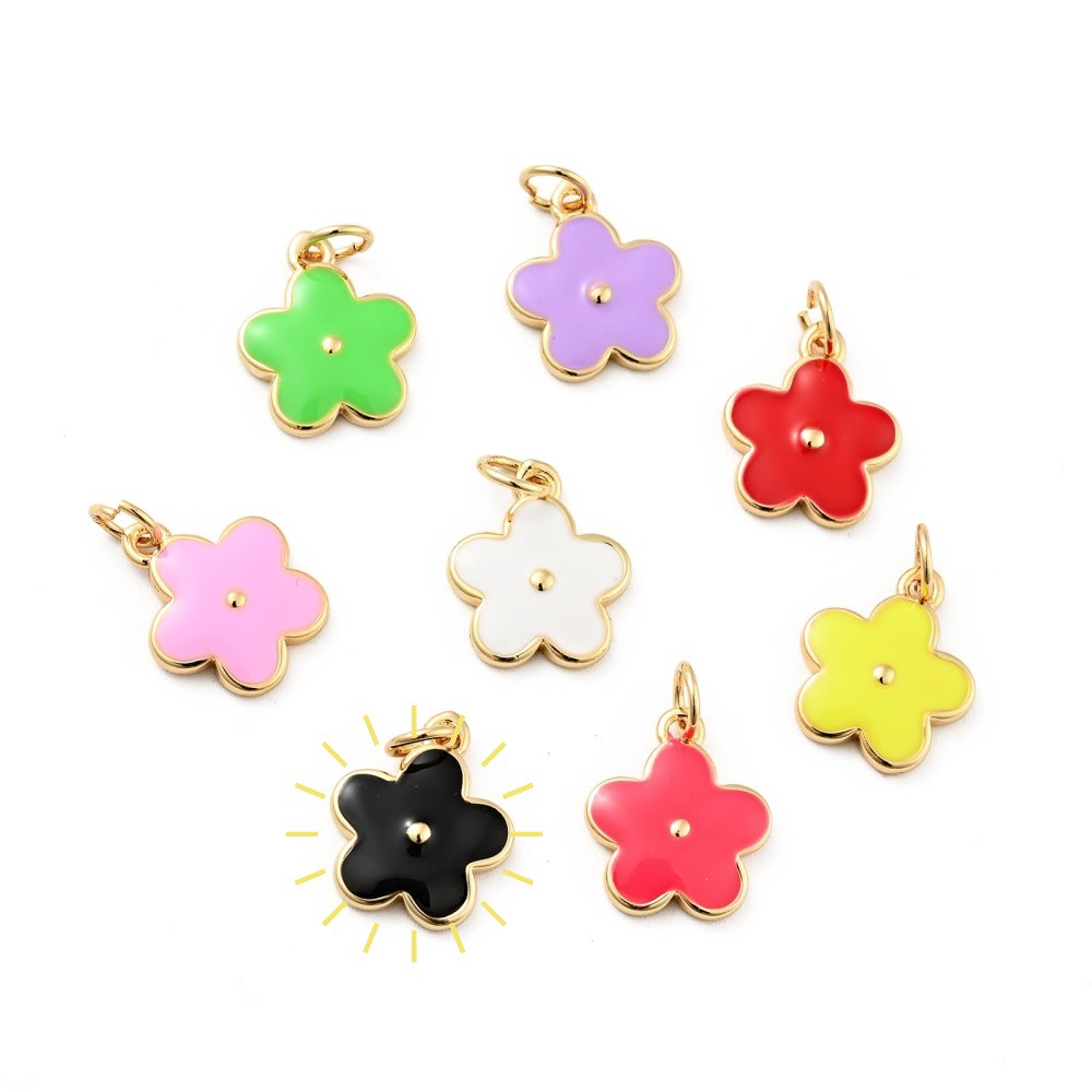 Dije colgante flor flores esmaltada 14.5 mm baño oro / unidad6