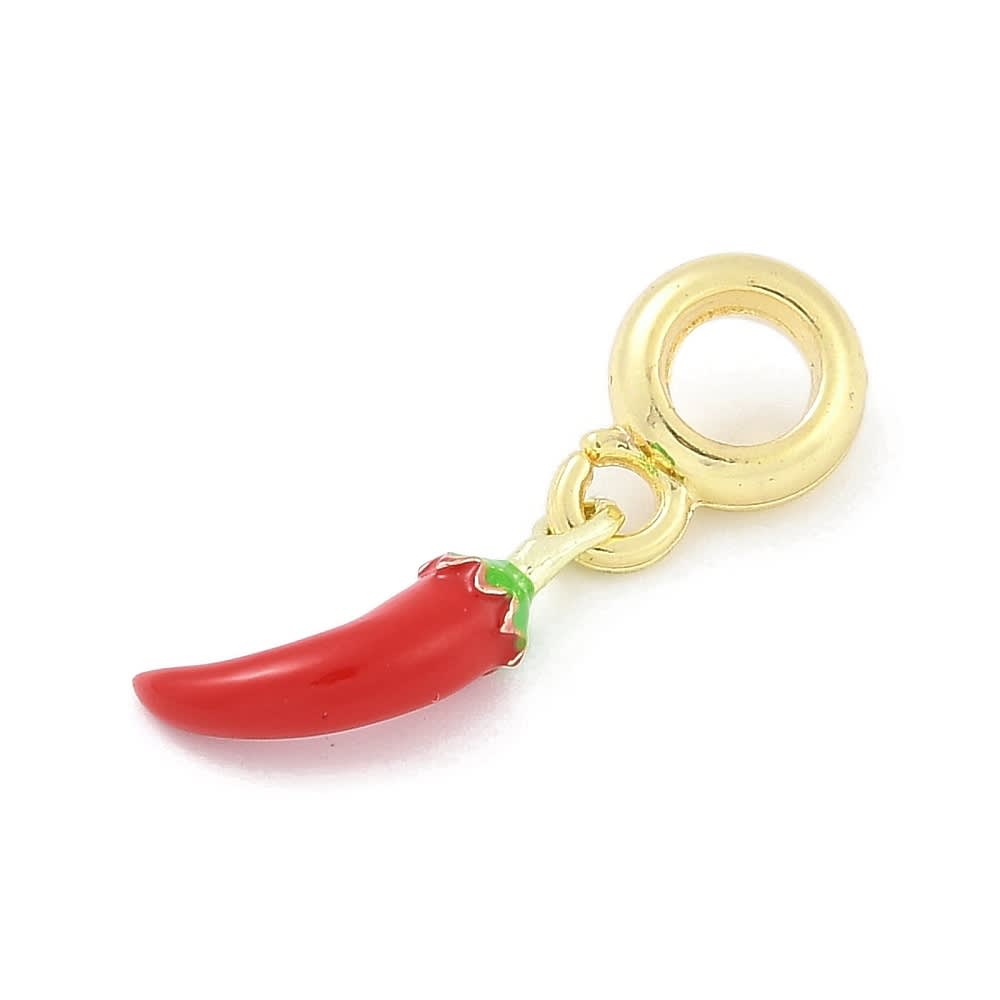 Colgante europeo charm ají rojo chile amuleto baño oro / unidad2